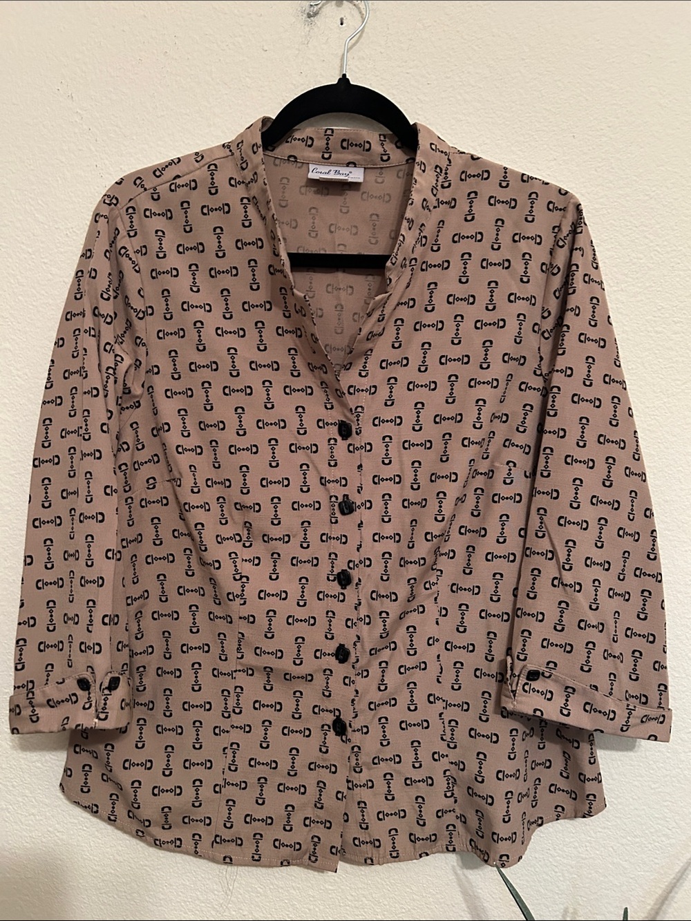 Coral Bay Taupe Button-Front Printed Blouse